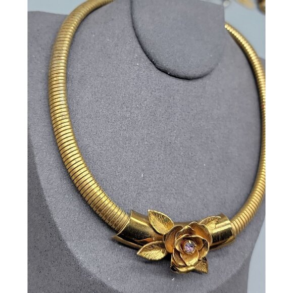 Coro Pegasus Serpentine Stretch Omega Necklace Rose Slider Pendant 16" Vintage - Picture 5 of 16